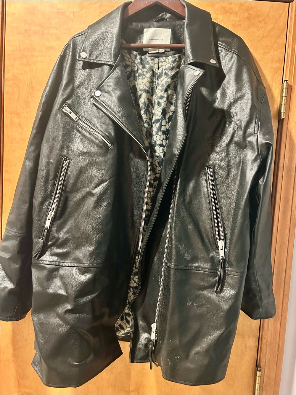 Anthropologie Black Faux Leather Trench Coat